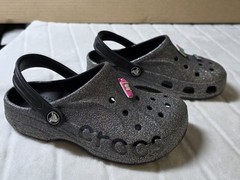 Crocs Classic Glitter Clog Metallic Gray Sparkle Junior Size J2 Kids Shoes
