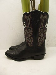 Justin Black Leather Square Toe Pull On Boots Kids Youth Style 2554 JR Sz 5.5 D