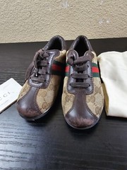 GUCCI | Baby Supreme GG Logo Web Stripe Lace Up Canvas Leather Sneakers EU 26