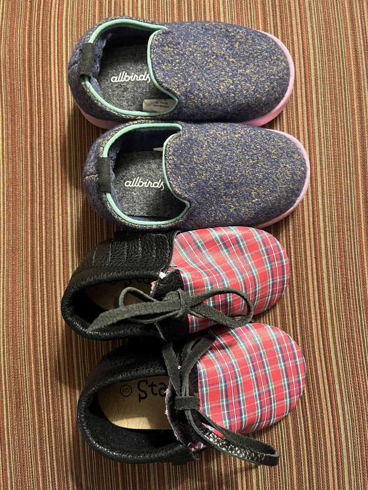 Two Pair LOT Name Brand Allbirds & Starbie Easy Slip On Shoes Sneaker Toddler 5