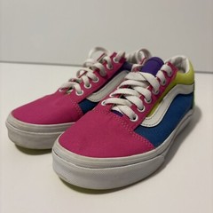 Vans Old Skool Neon Color Block Skate Sneakers Youth Size 2 Pink Purple Yellow