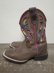 Ariat Quickdraw VentTek Brown Leather Square Toe Cowboy Boots Girls Boys Sz 12