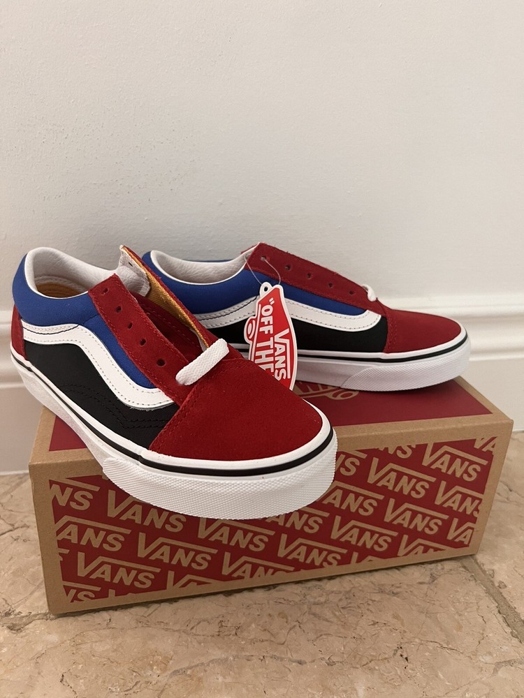 VANS OLD SKOOL RED/BLACK/WHITE/BLUE CLASSIC SKATE KIDS US YOUTH 1.5