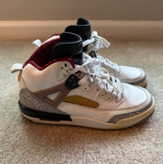 Size 7Y (GS) – Jordan Spizike Mid White/Red/Yellow Cement 2007 Youth
