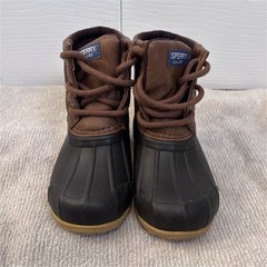 Sperry Unisex Kids Rain Boot Brown Black Lace Up Ankle Duck Style US 7M