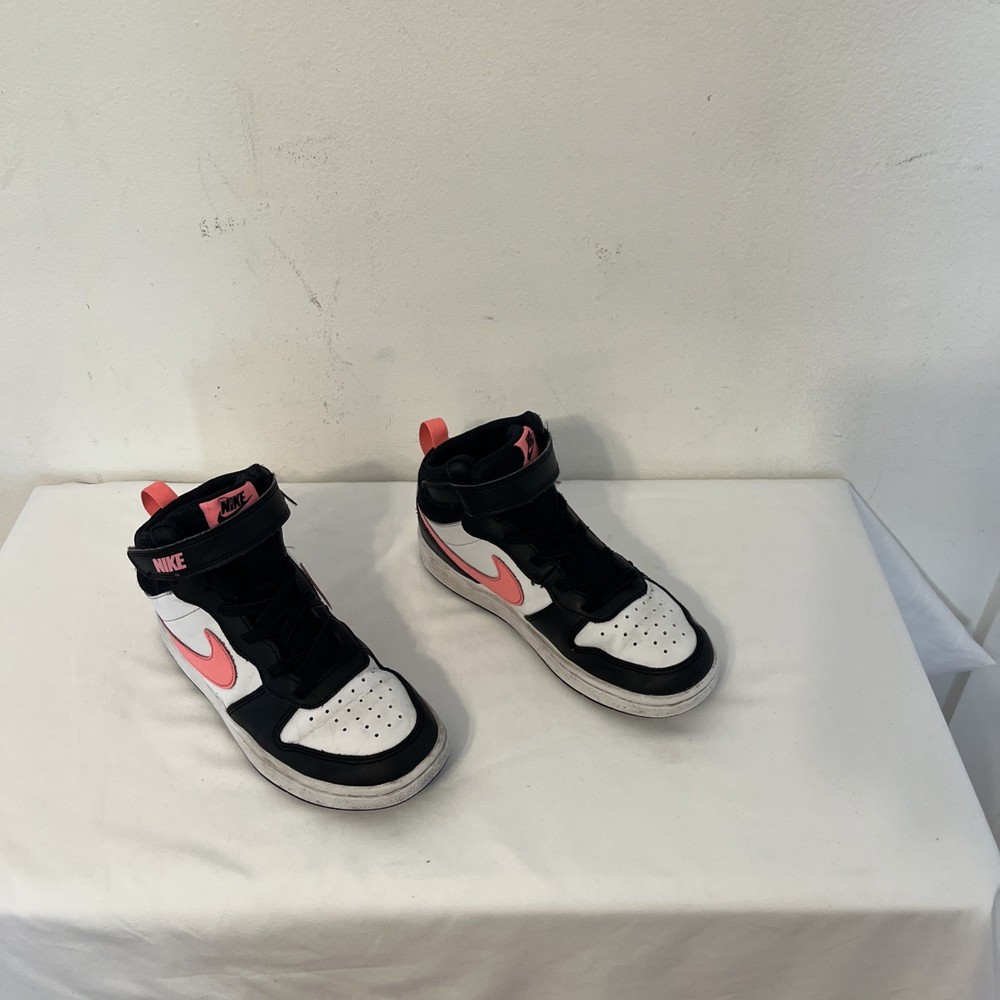 Nike Youth Court Borough Mid 2 CD7783-005 Black White Pink Basketball Shoes 1Y