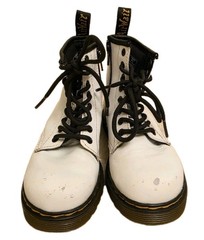 Dr. Martens 1460 J White Smooth Leather Lace Up/Zip Ankle Boots Youth Size 11