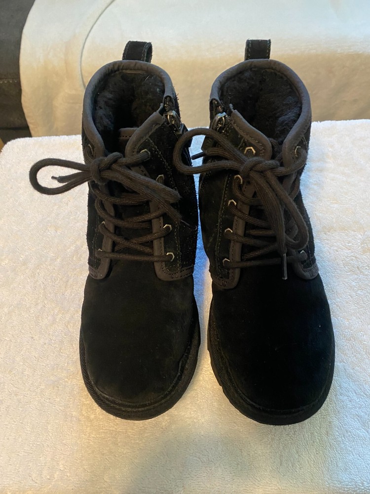 Ugg Boots Boy Girl Harkley 1017326 Unisex Youth Sz 3 Black Side Zip classic EUC