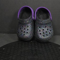 Crocs Clogs Kids Size 8 Black Glitter Classic Lined Faux Fur Shoes 205937