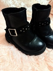 Wonder Nation Unisex Kids Biker Ankle Boots Black Zip Buckle Studded US 7