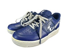 Nike Force 1 Blue White Splatter Swoosh Sneakers Youth Kids Size 1Y Shoes.