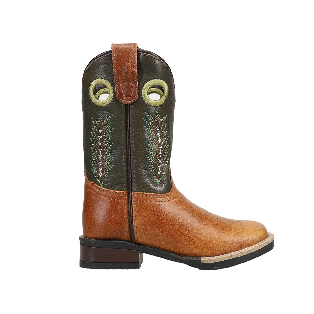 Roper James Embroidered Square Toe Cowboy Toddler Boys Brown, Green Casual Boot