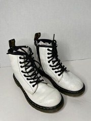 DR DOC MARTENS 1460J COMBAT BOOTS YOUTH WHITE LEATHER LACE UP SIDE ZIP SIZE 2