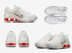 Nike Big Kid’s SHOX R4 (GS) White – Phantom – Red Running Shoes NEW