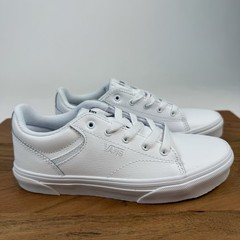 New NIB Big Kids Vans Seldan Leather White Skateboarding Sneakers Shoes 3 Y
