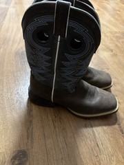 Kid’s 8” Durango Western Boot, Sz 4 M, Brown/denim Blue