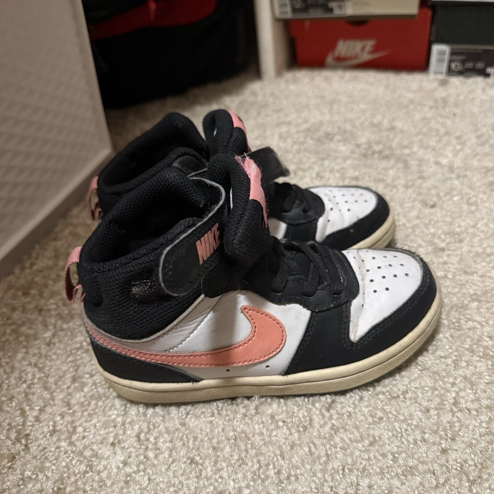 Nike Court Borough High Top Sneaker Kids Unisex Black White Pink US 11.5C