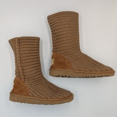 UGG Australia Classic Cardy Knit Boots Chestnut Brown Kids Size 10 Winter