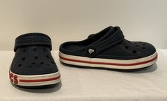 Crocs Classic Clogs w/Heel Strap – Navy, Red & White w/Logo – Toddler Size 10