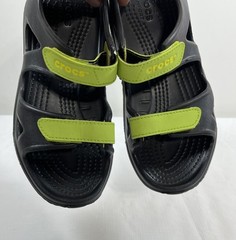 Crocs Swiftwater River Junior Sz 1 Black Neon Green Sandals Sport Water Shoes J1