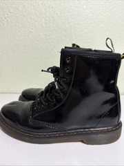 Dr. Martens Doc 1460 J Juniors Combat Boots Size 4 Glossy Black Leather Side Zip