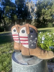 J.B. DILLON KIDS USA FLAG PATRIOTIC Flag Red White Blue LEATHER BOOTS Size 3.5Y