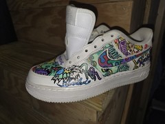 Nike Air Force 1 Custom Rugrats Reptar Graphic Kids Sneakers White Leather