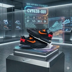 Nike Air Max 270 React Magma Lava Black Red Orange CV9638-001 Youth Size 6Y 7.5W