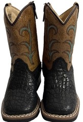 Old West Alligator Print Western Toddler Boots Size 5.5-D Black Brown EUC Cute!