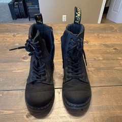 Dr Martens Black Canvas Camp Combat Boots Kids US 2 EU 33 Zip Lace