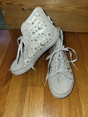 Girl’s Sz 1 Off the Wall VANS Moon & Stars Silver Glitter High Tops EXC COND!