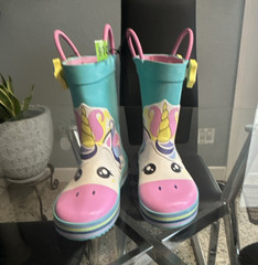 Western Chief Puddle Waterproof Unicorn Rain Boots, Turquoise/Pink Kids 9/10