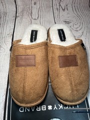New Lucky Brand Tan Memory Foam Lined Kids Open Back Slippers Size Large 2-3