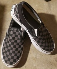 Vans Checkerboard Classic Big Kids Black/Pewter Slip On Loafers 2.5
