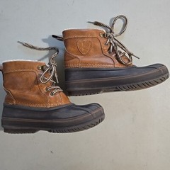 London Fog Youth Child Size 1 Snow Boots Brown Faux Leather Lace Up Winter Fall