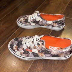 Vans Off the Wall Sneakers Big Kid 4M Shoes Brown Kitty Cat Print ASPCA