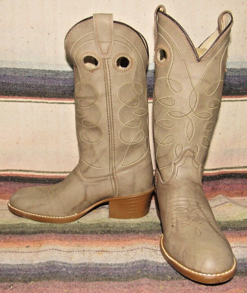 Kids‘ Vintage Unbranded Marbled Tan Leather Cowboy Boots 12.5 D NEW w/o Box