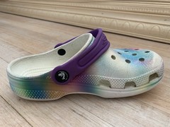 Crocs Clogs Multicolor Perforated Graphic Purple Strap Girls Size J1