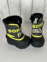 Sorel Toddler Commander Snow Boots Black & Yellow Size 4 Easy On/Off