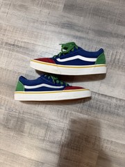 Vans Old Skool Youth Size 4 Blue Red Green Colorblock Canvas Shoes EUC