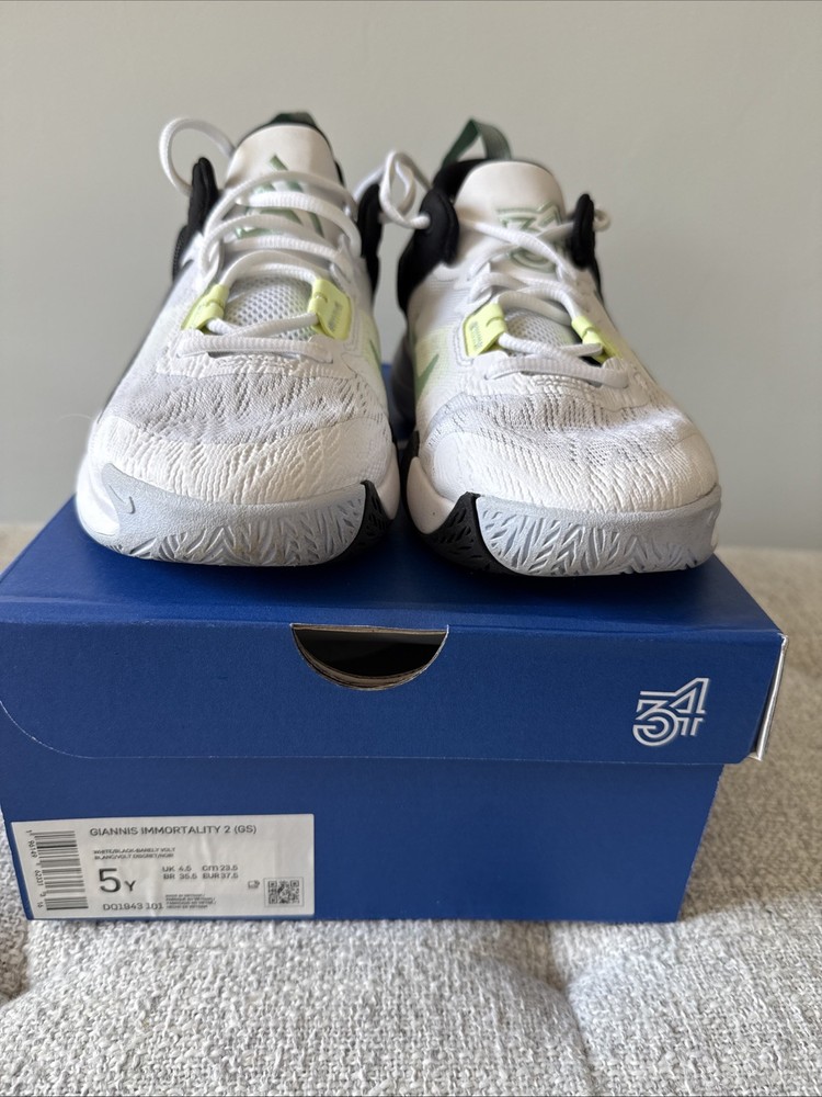 Nike Giannis Immortality 2 White Black Barely Volt Size 5Y