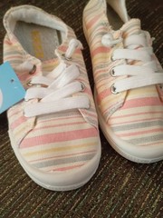 Beneker Slip On Shoes Little Kid Size 12 Stripe Canvas Lace Up Play Sneakers