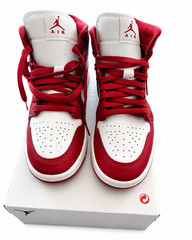 Jordan Air Jordan 1 Mid High Top Leather Sneaker Red/White Kids US 8
