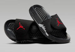 Air Jordan Hydro V Retro Black Fire Red Silver 555511-061 Size 5Y Youth Slides