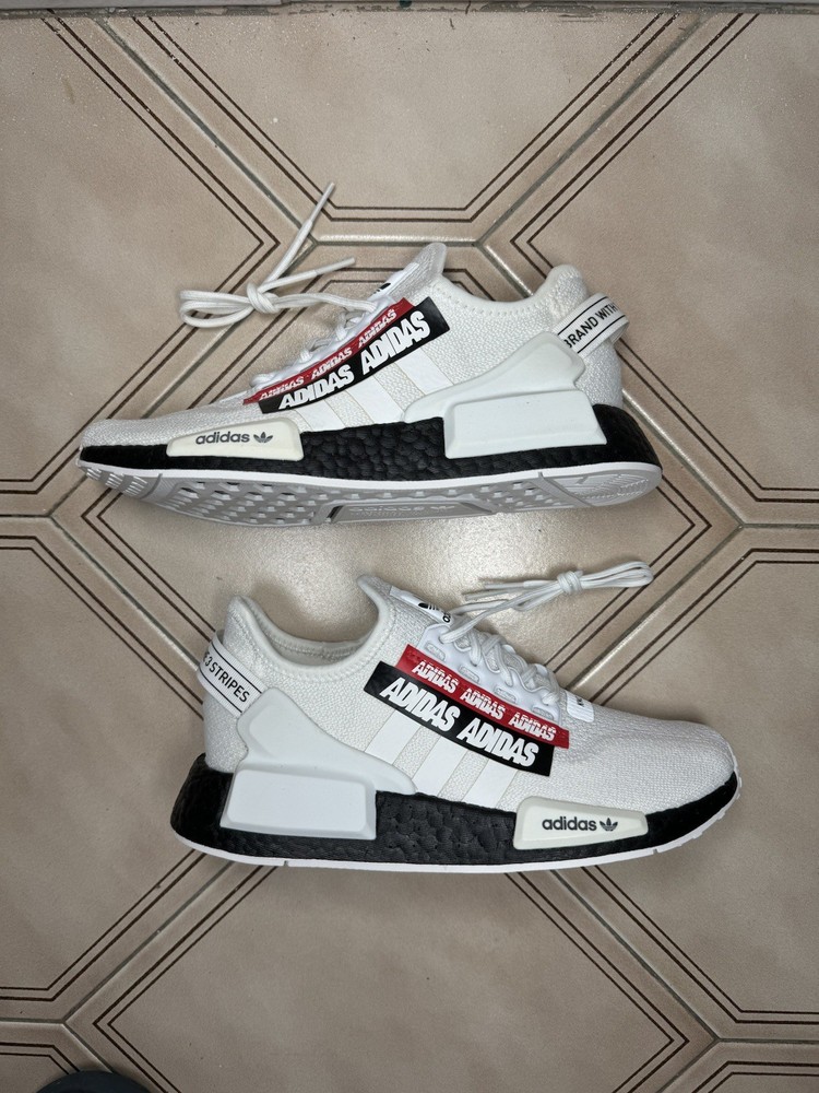 Adidas NMD R1 V2 Overbranded White Black Red H02539 Youth 6.5