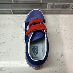 Vans Old Skool Kids Suede Blue & Red Sneakers Skateboard V 2 Straps~Size 2~EUC!