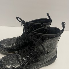 Dr. Martens 1460 Delaney Black Glitter Galaxy Lace Up Side Zip Boots Kids 2