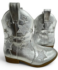 Dream Pairs Silver Faux Leather Glitter Star Western Cowgirl Boots Kids Girls 3