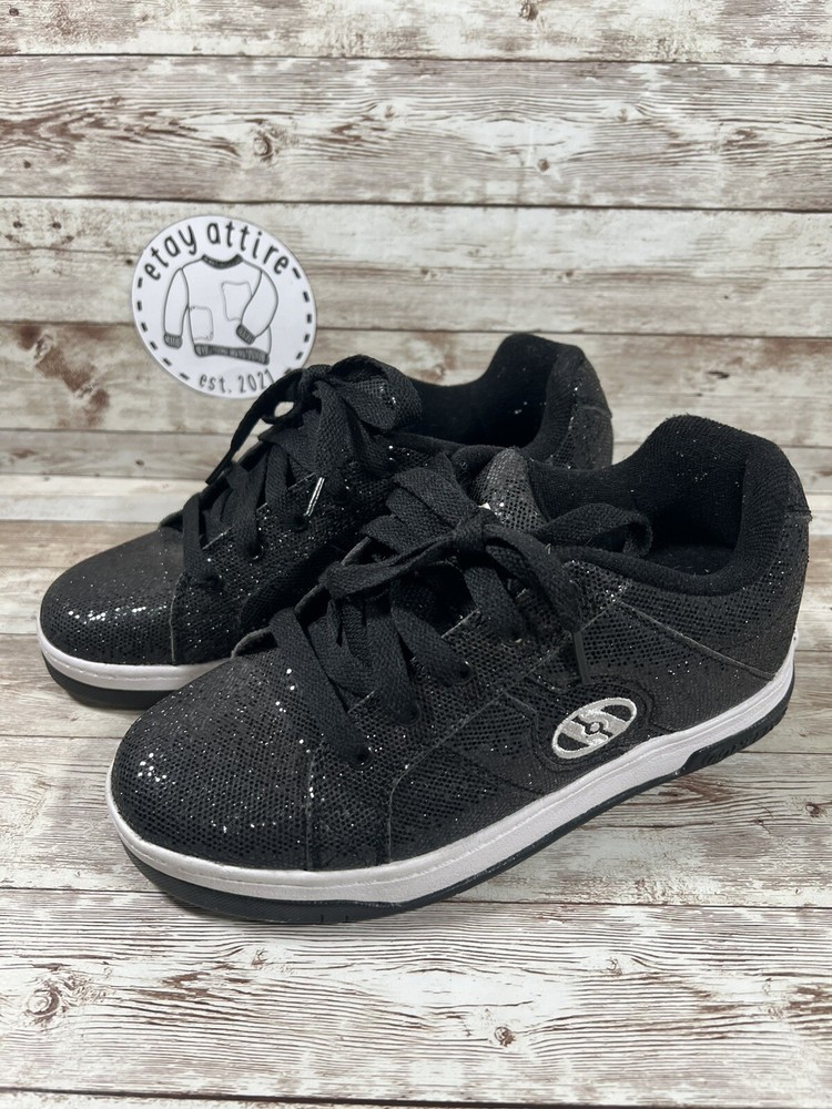 Kids Size 5Y Heelys Split Skater Casual Shoes Black Glitter