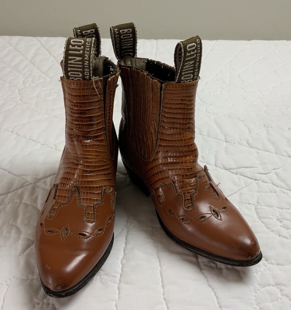 Vintage Western Cowboy Boots, Mexico Size 16 1/2, Leather, Cognac, Botin Leo